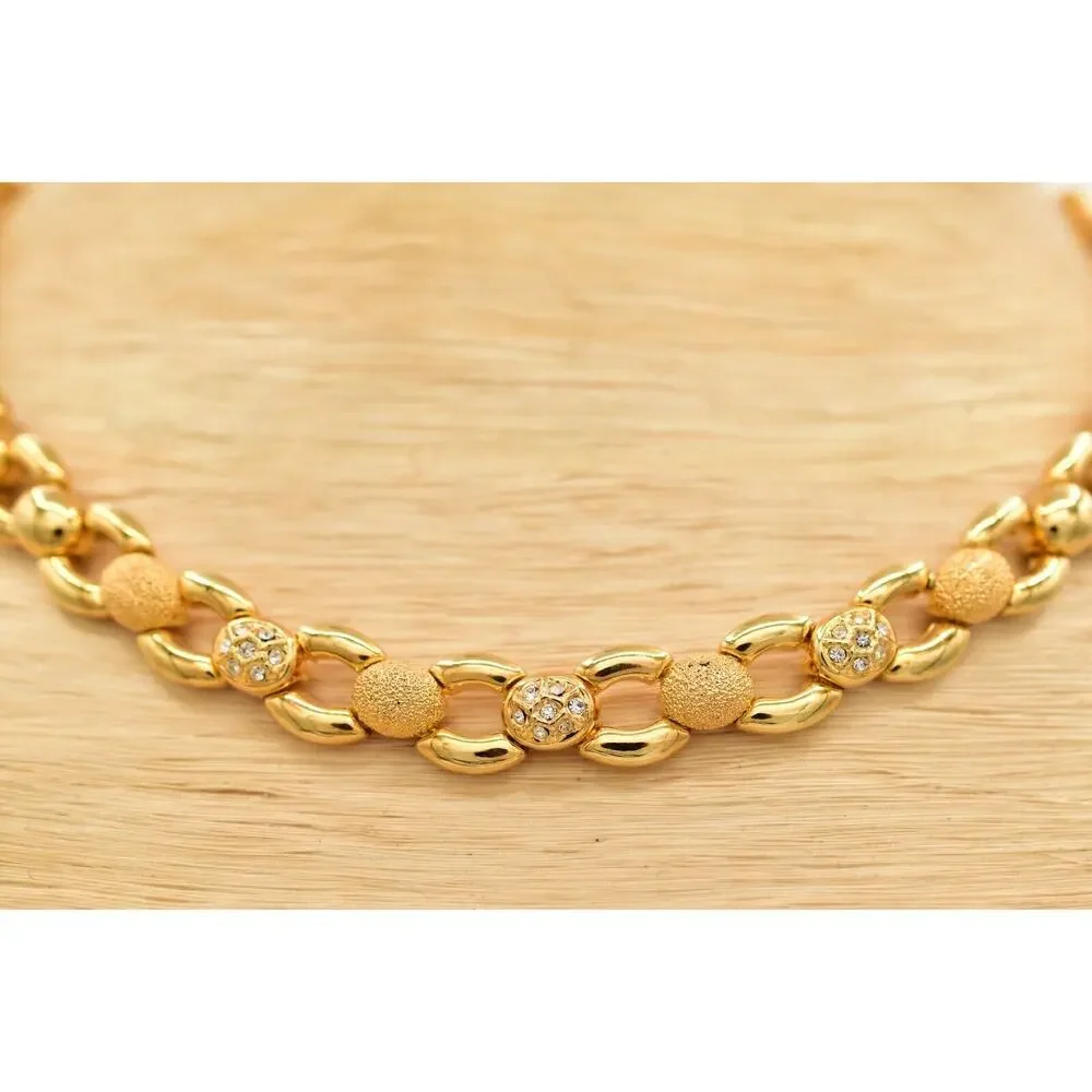 Vintage Crystal Collar Necklace Heavy Linked Chain Rhinestone Crystal BinBD